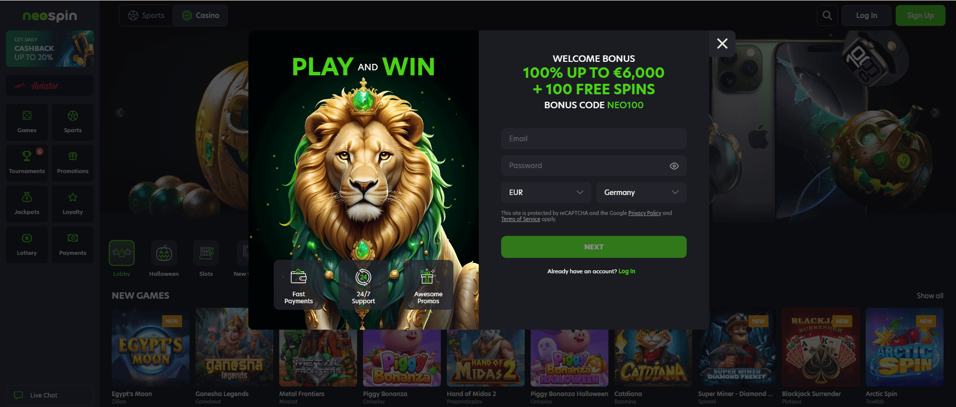 Neospin Casino Sign Up